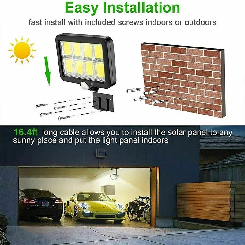Description Picture 6 of item160COB Solar Split Wall Lamp 3 Mode Waterproof Motion Sensor Garden Street Lights Solar Lamp Garden Security Wall Light