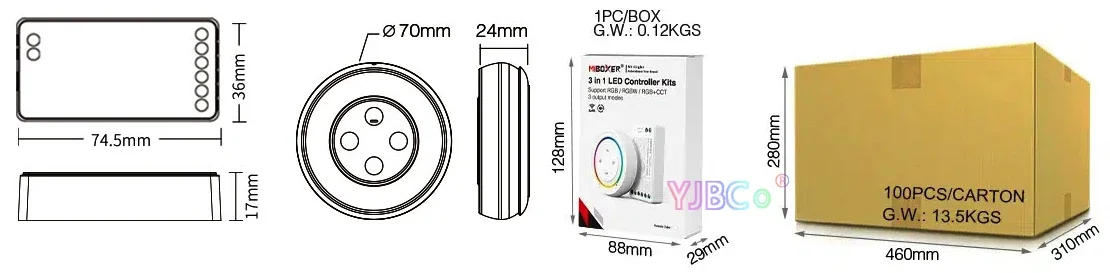 Description Picture 4 of itemMiboxer (monochrome/Dual White) 2 in 1 2.4G Sunrise Remote (RGB/RGBW/RGB+CCT) 3 in 1 Rainbow dimmer Switch LED light Controller