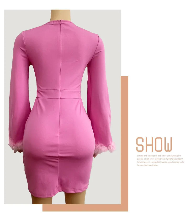 Description Picture 3 of itemMid Length Dress Women Sexy Dresses Slim Fit Vestidos Streetwear Round Neck Feather High Waist Elegant Y2k Party Club 2025