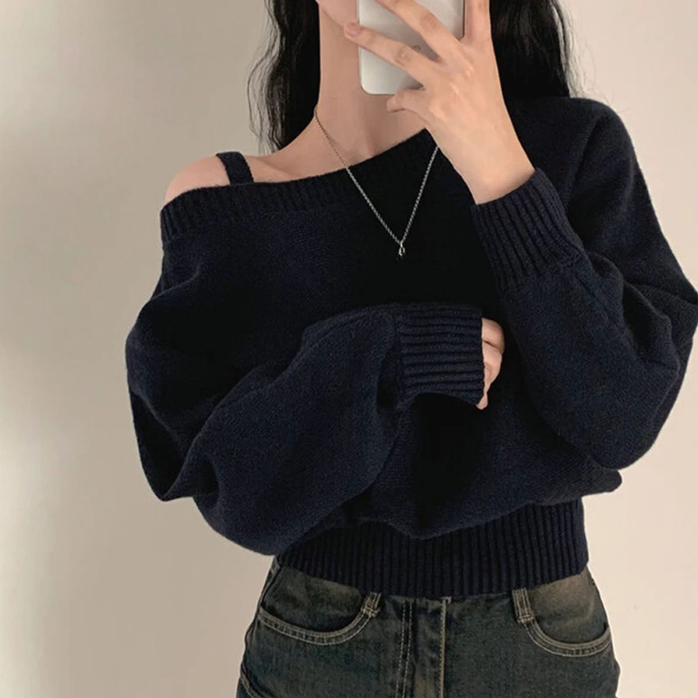 Description Picture 4 of itemWinter Solid Vintage Knit Pullovers Women Sexy Off Shoulder Sweaters Fashion Y2k Tops Female Korean Fashion Casual Clothes 2024