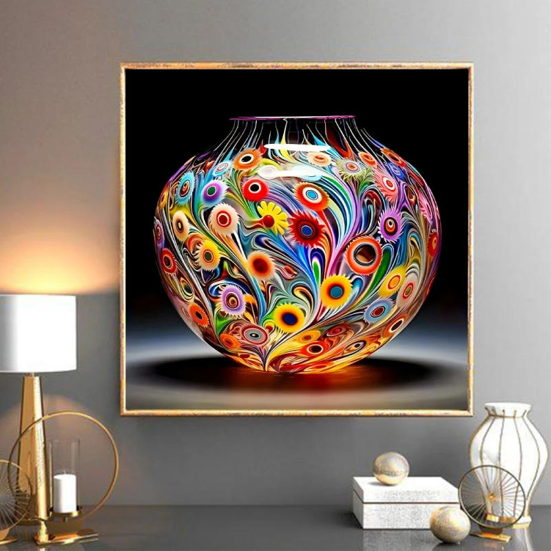 Description Picture 4 of itemHUACAN Diamond Embroidery Vase New Arrival Diamond Painting Cartoon Cross Stitch Mosaic Rhinestones Picture Wall Art