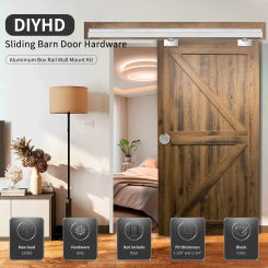 DIYHD 60" Interior Box Rail Sliding Door Hardware Kit, Wall Mount Aluminum Alloy Sliding Track Kit,Sliver