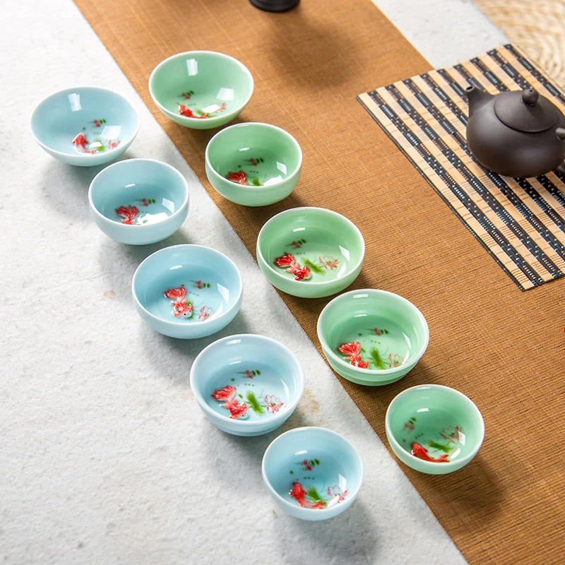 Description Picture 3 of itemChinese Tea Cup Porcelain Celadon Fish Teacup Set Teapot Drinkware Ceramic China Kung Fu Tea Set Ceramic cup Chinese gift