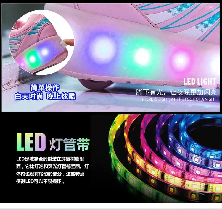 Description Picture 6 of itemboys and girls Roller Skates Tow Wheels Shoes Glowing Light LED Children Fashion Luminous Sport Casual Wheelys Skating Sneakers