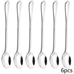 6pcs Stainless Steel Spoon Ice Tea Scoop Dessert Spoon Food Grade Ice Cream Candy Tea Spoon Milkshake Coffee Spoon Kitchen Tool