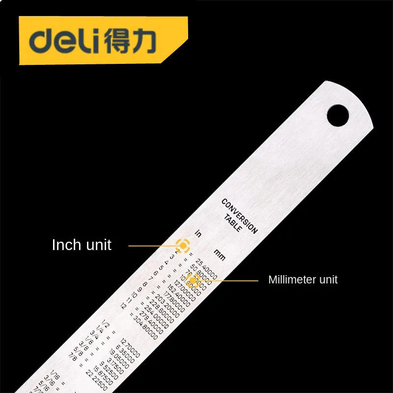 Description Picture 2 of itemDeli 1 Pcs 150/200/300/400mm Steel Gauges High Precision Household Straight Rulers Woodworking Portable Hand Measuring Tools