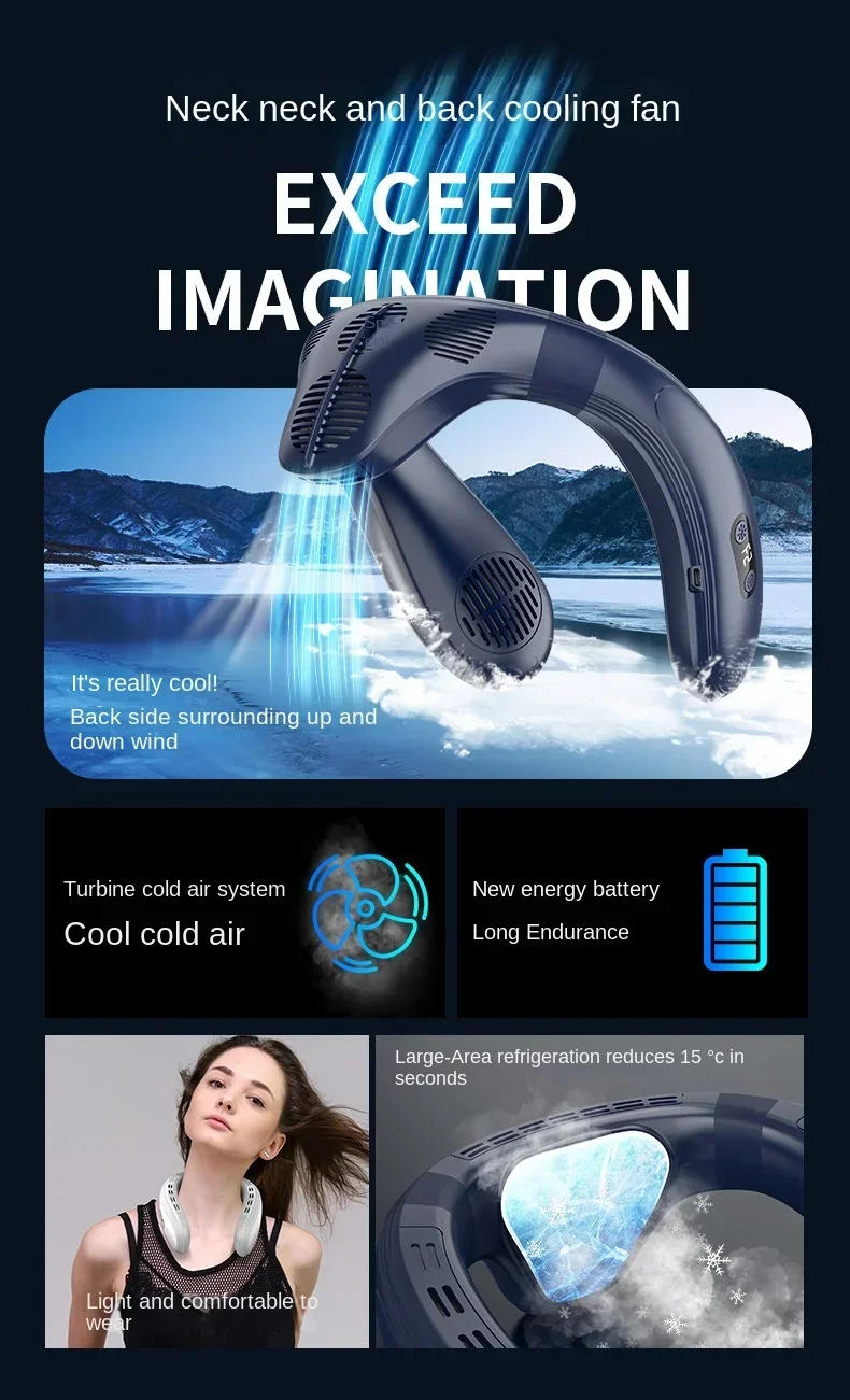 Description Picture 4 of itemNew Neck Air Conditioner Portable Neck Fan Rechargeable Semiconductor Cooling Bladeless Fan Outdoor Personal Fan Wearable Cooler