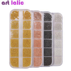 12 Compartment Caviar Beads Metallic Nail Art Accessories, Metal Nail Beads with Box for Nail Decoration