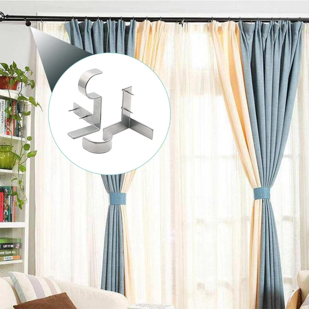 Description Picture 6 of item2Pcs Black/Sliver Extendable Curtain Rod Support With Screws Portable Wall-mounted Curtain Rod Bracket Adjustable Hanging Hook
