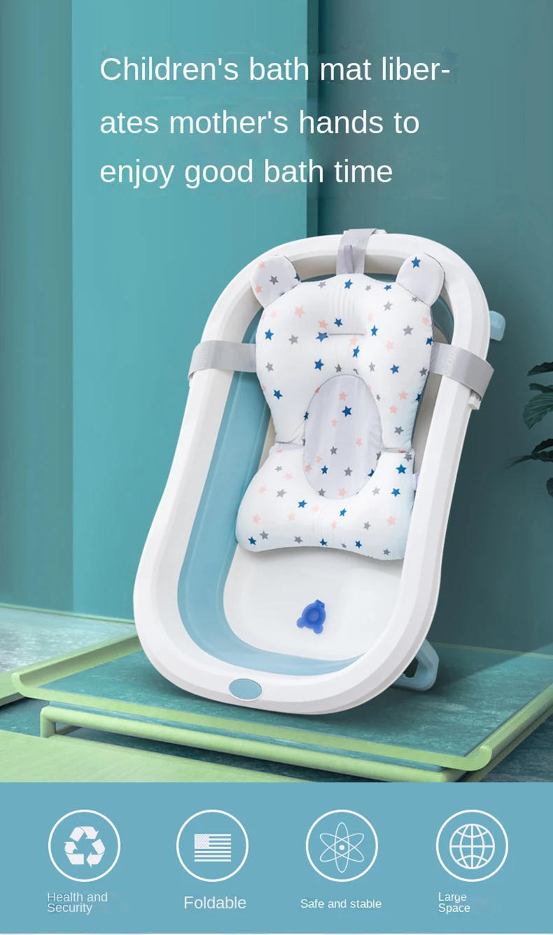 Description Picture 2 of itemPortable Baby Bathtub Pad Ajustable Bath Tub Shower Cushion Newborn Support Seat Mat Foldable Baby Bath Seat Floating Water Pad