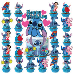 Stitch Party Supplies Stitch Cake Topperã€Cupcake Toppers for Kids Happy Birthday Cake Decoration Baby Shower Stitch Party Gifts