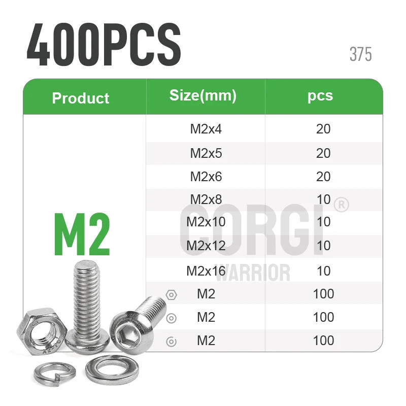 Description Picture 3 of itemHex Button Head Screws Bolts and Nuts Kit 72 to 2200 M1.6 M2 M2.5 M3 M4 M5 M6 M8 304 Stainless Steel Screw Hexagon Assortment