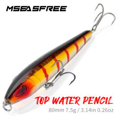 MSEASFREE Topwater Pencil Fishing Lure 80mm 7.5g Stickbait Long Casting Floating Artificial Hard Bait For Bass Pike Fishing Tool
