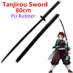 WW 80cm Cosplay Swords Anime Demon Slayer Katana Weapon Original Sword Kamado Tanjirou Swords Toy Safety Rubber Model Gift