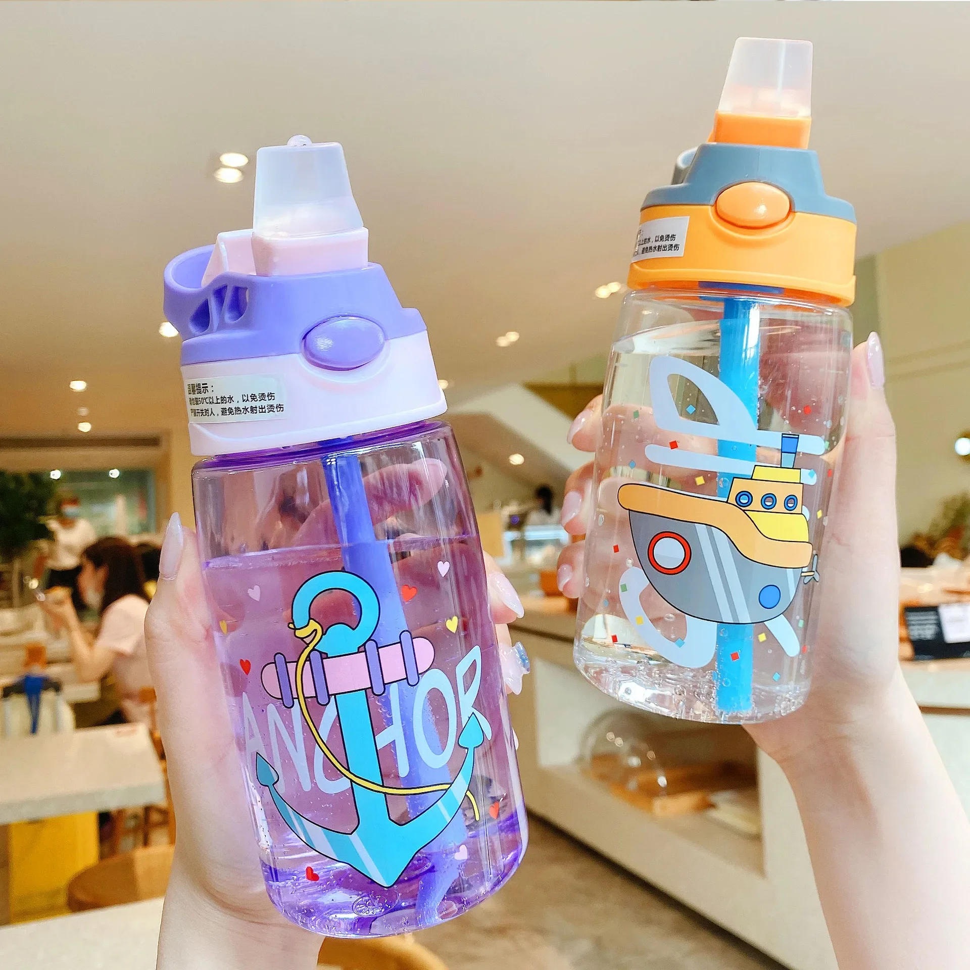 Description Picture 4 of itemPortable Cute Cartoon Small Boy Kids Kindergarten Straw Cup Creative Duck Beak Plastic Drinking Bottle for Children's Water