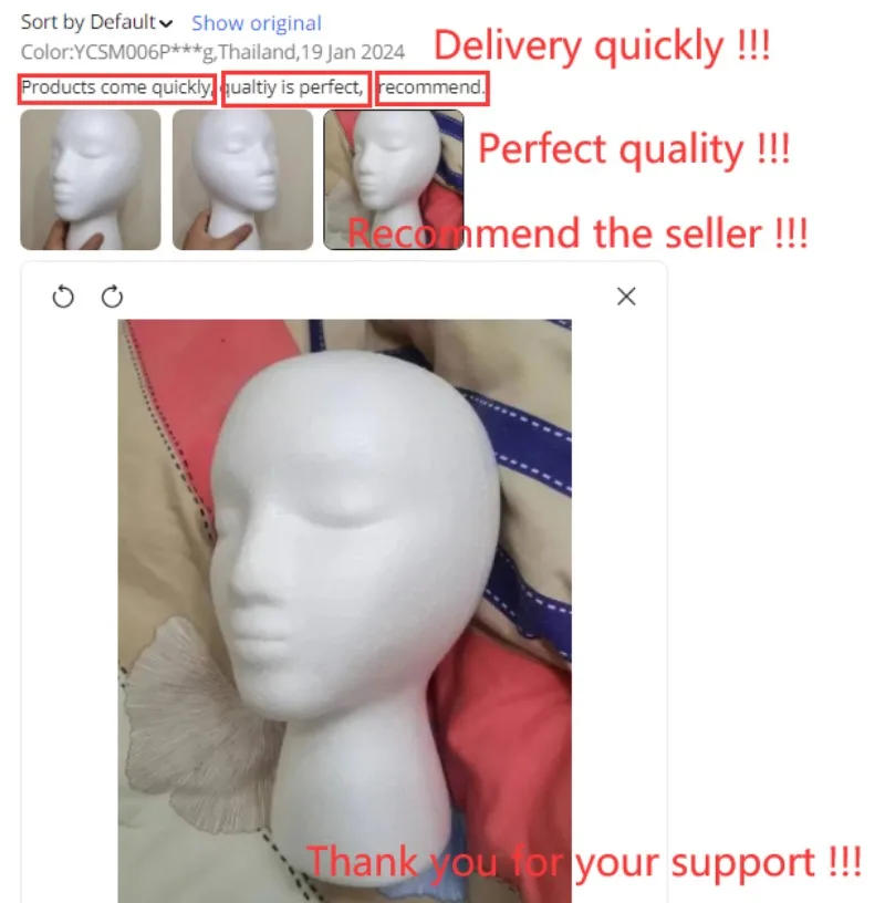 Description Picture 3 of item1Pcs Female Styrofoam Foam Mannequin Manikin Head Hat Glasses Display Foam Mannequin Head Model Hat Wig Display Stand Rack Tools