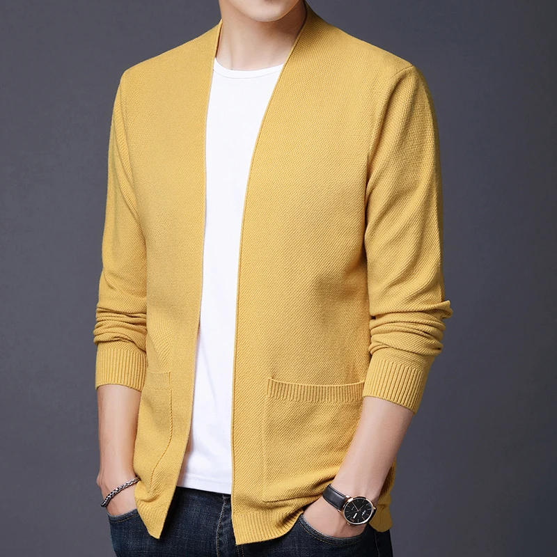 Description Picture 6 of itemSpring Autumn Cardigan Sweater Men Fashion Slim Fit Knitted Sweatercoat Mens V Neck Solid Color Casual Knitting Cardigan Men