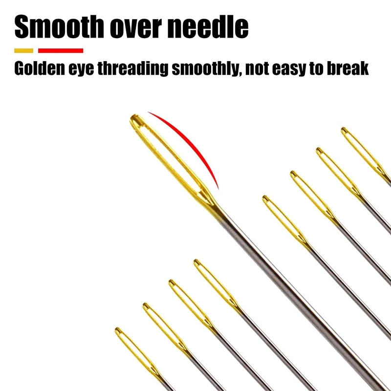 Description Picture 4 of item30/60Pcs Large Eye Cross Stitches Needles with Threader DIY Stitch Embroidery Needlework Threading Needle Hand Sewing Tools