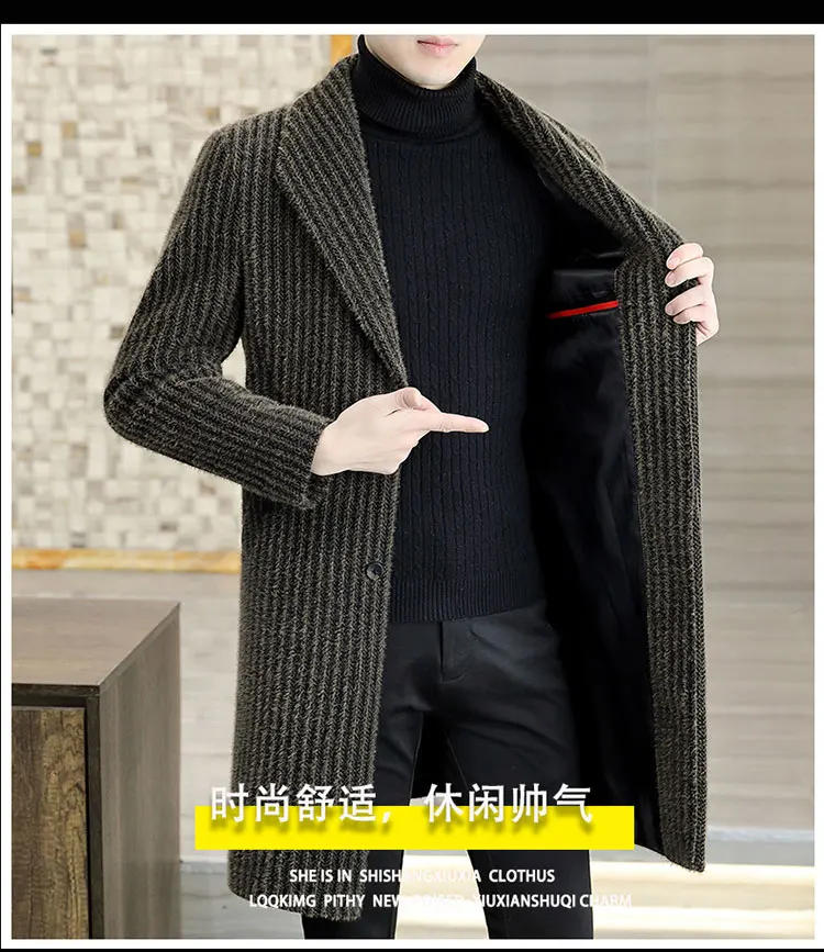 Description Picture 4 of item2023 Autumn and Winter New Slim-fit Coat Fashion Youth Imitation Mink Fur Business Leisure Wool Medium Long Coat Trench Coat