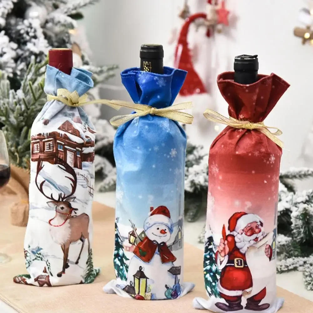 Description Picture 5 of itemWine Bottle Cover Christmas Santa Snowman Elk Drawstring Candy Bag Party Decor Wine Bottle Cover