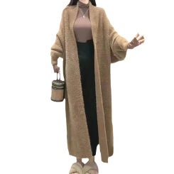 Women Fashion Overcoat Autumn Winter Thicken Warm Knitted Cardigan Sweater Long Sleeves Female Loose Knitwear Faux Mink Fur Wear