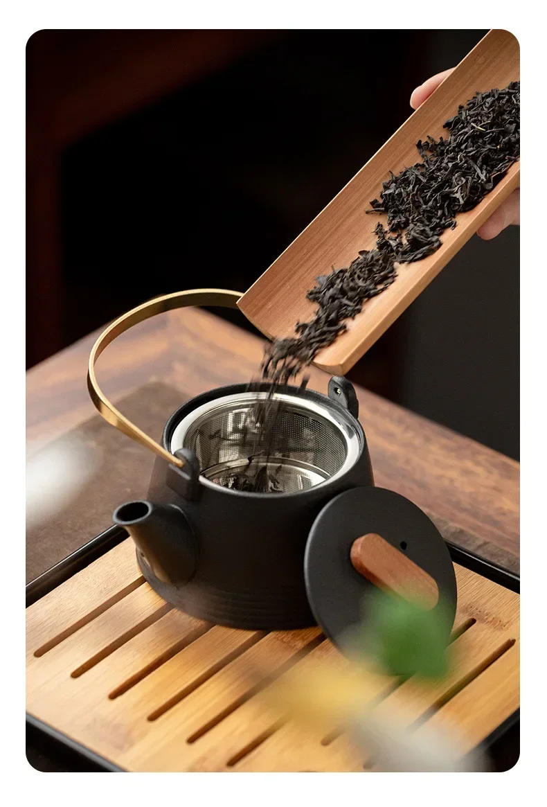Description Picture 5 of itemQuality Chinese Tea Set Hand-held Black Ceramic Teapot  Set Kung Fu Tea Box Purple Sand Charm Tea Pet