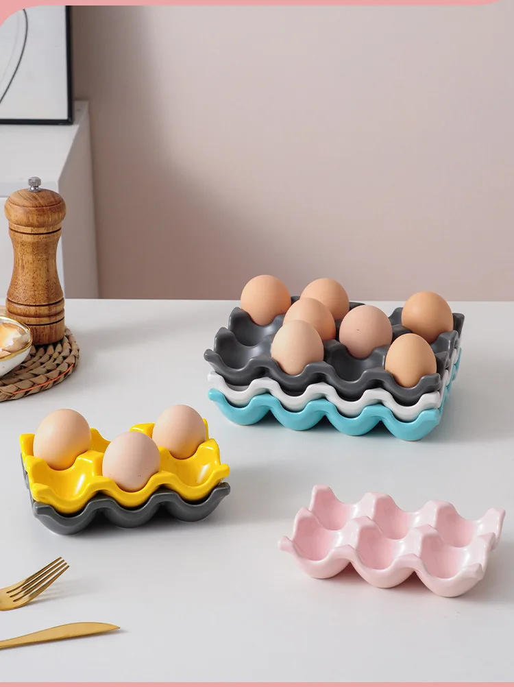 Description Picture 3 of item6 Grid/12 Grid Egg Storage Tray Ceramic Tableware Kitchen Egg Grid Refrigerator Egg Rack Household Kitchen Storage Supplies