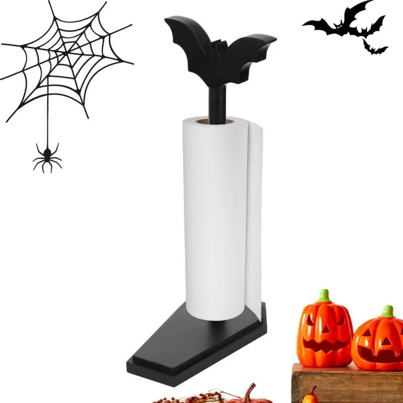 Description Picture 2 of itemKitchen Roll Paper Rack Halloween Bat Tissue Holder Acrylic Paper Towel Stand with Coffin Base Plastic Wrap Storage Rack