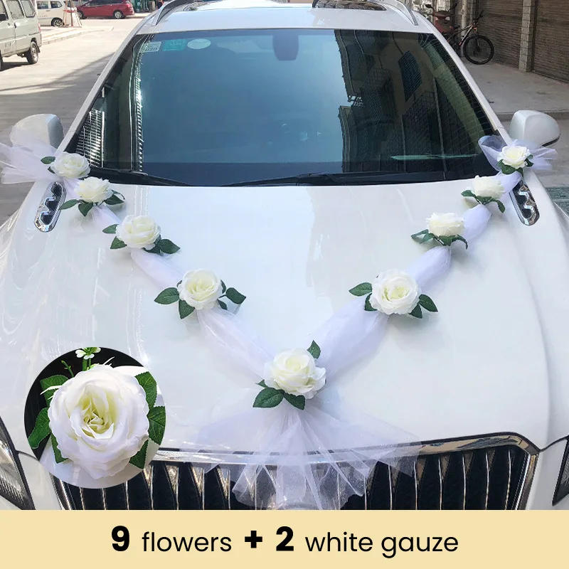 Description Picture 5 of itemWhite Rose Artificial Flower for Wedding Car Decoration Bridal Car Decorations Door Handle Ribbons Silk Flower