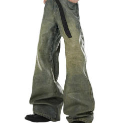 Wasteland Style Vintage Wax Brush Design Women's Bell-Bottoms Jeans High Waist Drape Casual Trousers Men Pants