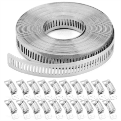 Hose Clamps 20FT Metal Strap+20 Fasteners DIY Cut-To-Fit Stainless Steel Band Clamps Adjustable Large Worm