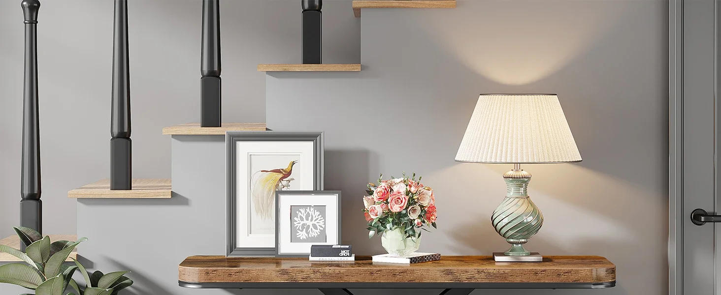 Description Picture 6 of itemTribesigns Industrial Console Table, 40 inch Narrow Entryway Foyer Table with Geometric Base, Rustic Hallway Accent Table