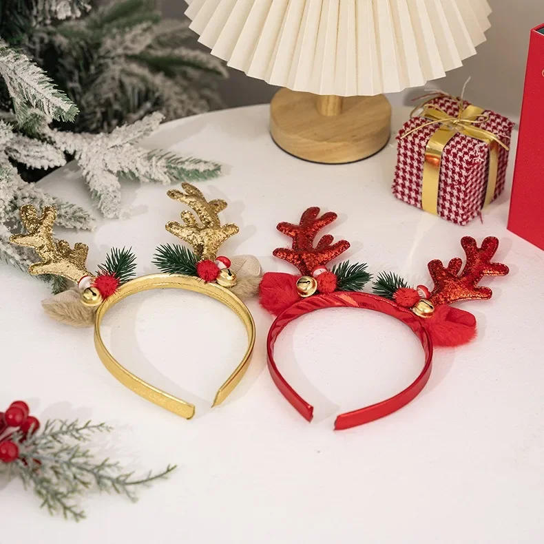 Description Picture 4 of itemChristmas Elk Bell Headband Deer Antlers Hair Dress Xmas Pine Needles Headwear Merry Christmas Photo Prop Happy New Year 2025