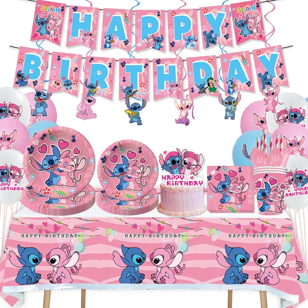 Description Picture 2 of itemIconic Brand Lilo and Stitch Pink Angel Disposable Tableware Paper Cup Plate Banner Tablecloth Birthday Party Decorations Baby Shower