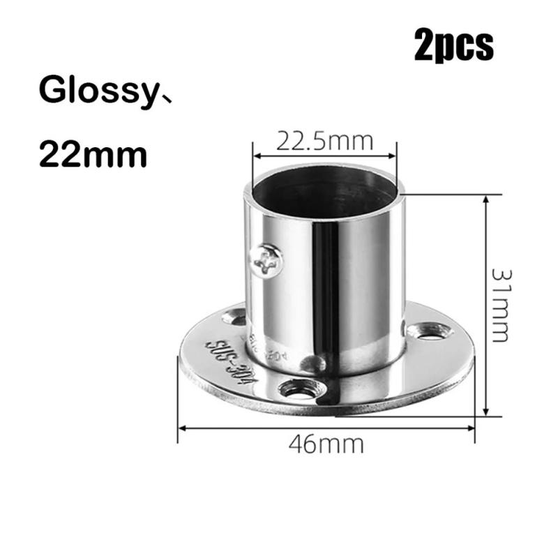 Description Picture 4 of item2pcs Flange Rail Rod Holder Wardrobe Pole Bracket19-32mm Stainless Steel Pole Socket Shower Curtain Rod End Support Hardware