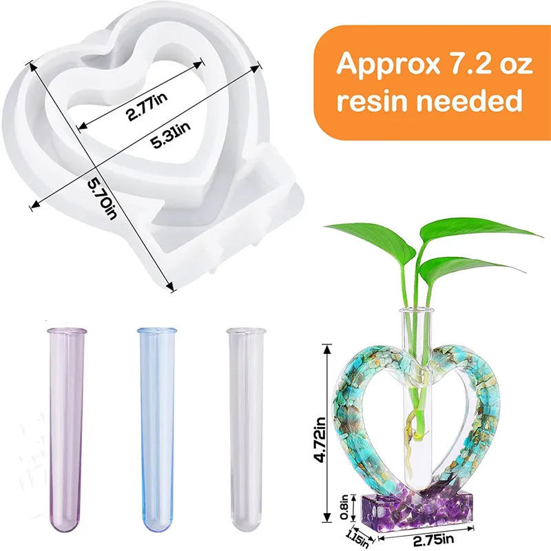 Description Picture 2 of itemLove Heart Resin Mold Epoxy Crafts Mould Plant Test Tube Flower Vase Branch Hydroponic Pot Clay Silicone Mould Decoration Tool