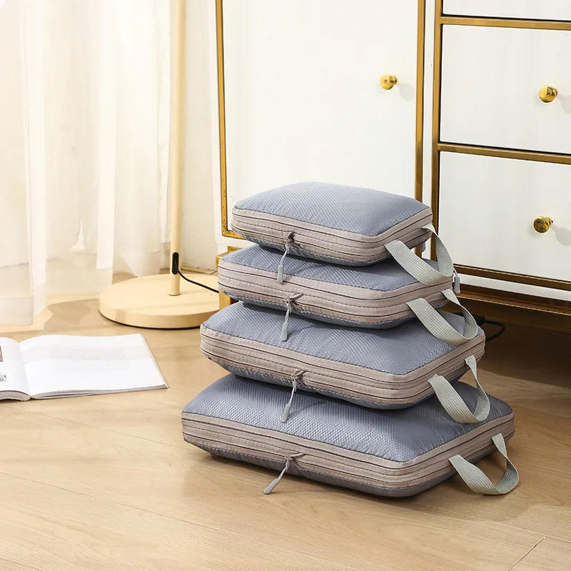 Description Picture 3 of item4Pcs Travel Compression Packing Cubes Bag Portable Suitcase Clothes Organizers Waterproof Luggage Storage Cases Drawer Bags