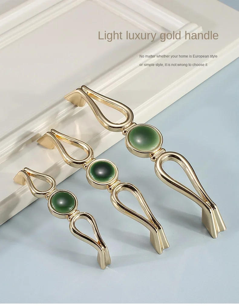 Description Picture 2 of itemGold Green Jade Handles Zinc Alloy Cabinet Pulls Wardrobe Drawer Knobs Shoe Cabinet Door Knobs Hardware Accessories