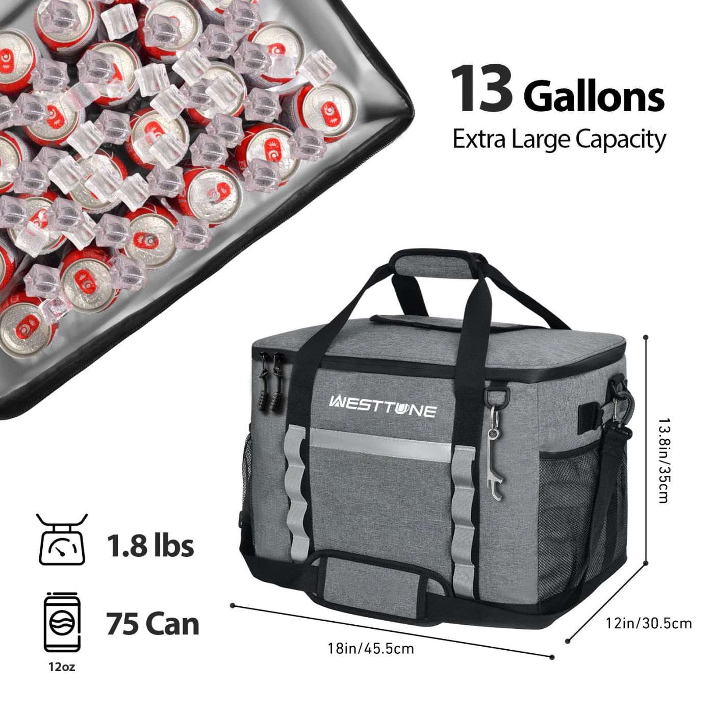 Description Picture 5 of itemWESTTUNE 75 Cans Soft Cooler Bag Collapsible Large Leakproof Cooler with Strap Portable Insulated Bag for Camping Picnic Beach
