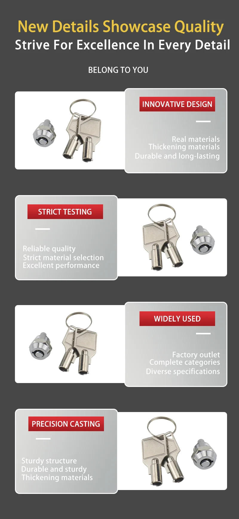 Description Picture 5 of itemCommercial Zinc Alloy Electrical Cabinet Light Box Elevator Door Button Press Type Cylindrical Impact Telescopic Lock