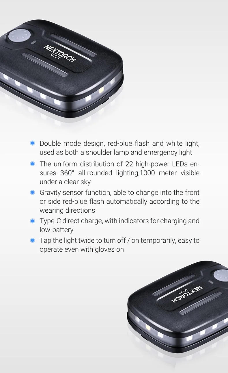 Description Picture 3 of itemNEXTORCH UT21 Rechargeable Clip Light LED Emergency Police Warning Strobe Shoulder Signal Light for Outdoor Rescue Night Run