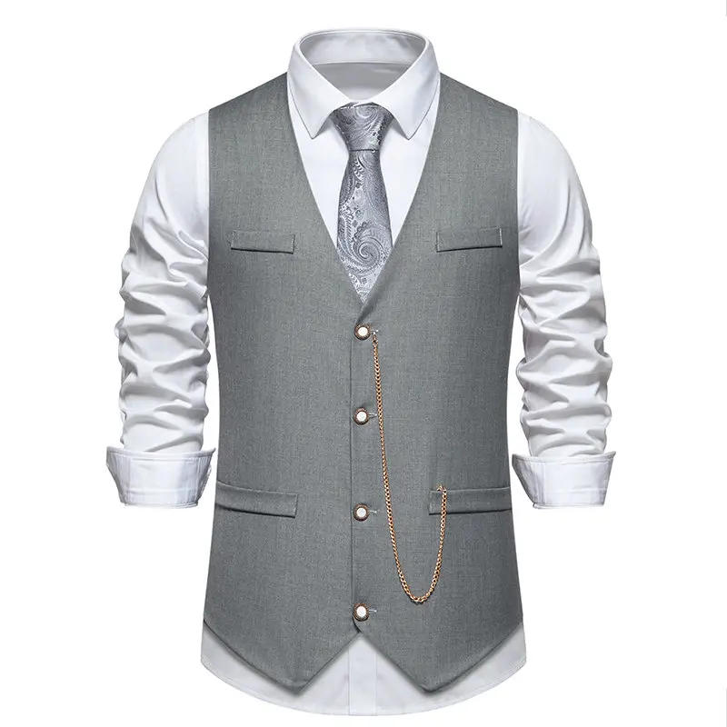 Description Picture 3 of itemMens Waistcoat Vest 2024 Vintage Elegante Chain Matching Designer Gilet Homme Men Social Wedding Party Suits Sleeveless Jacket