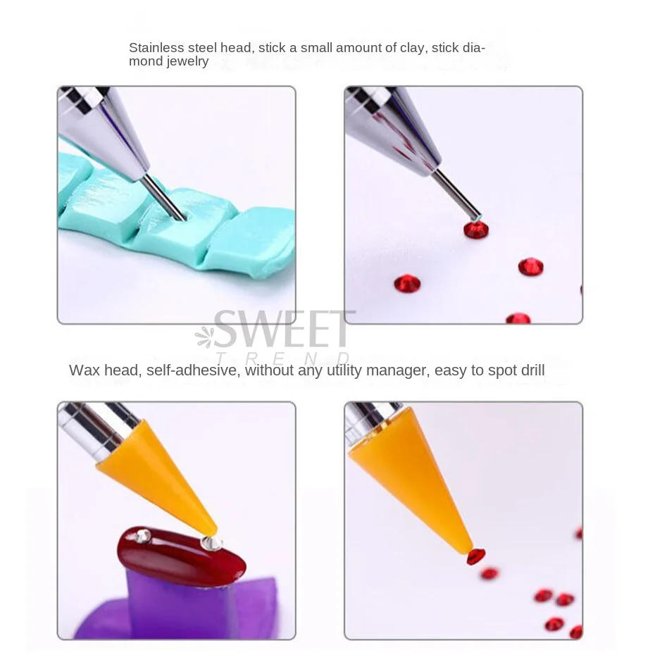Description Picture 6 of item1pcs Crystal Double Head Point Drill Pen Gem Rhinestone Picker Wax Pencil 2Ways Use Sticking Picking Dotting Jewelry Tools