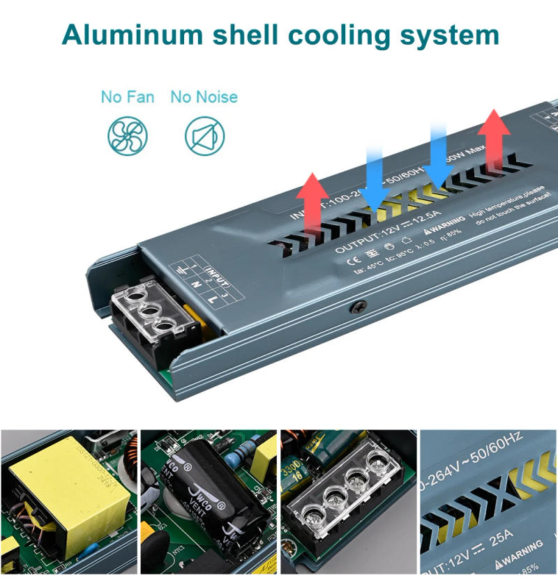 Description Picture 3 of itemDC 12V 24V LED Lighting Transformers Ultra Thin Power Supply 60W 100W 150W 200W 300W 400W Adjustable LED Driver For Strip Lights