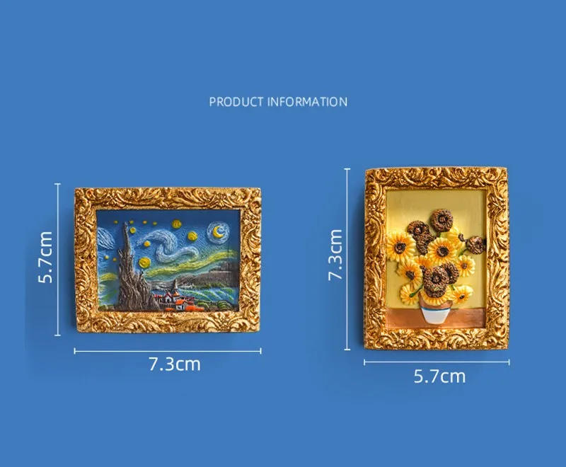 Description Picture 6 of item3D Vincent Van Gogh Painting Fridge Magnets Creative Fridgerator Door Decorations Pretty Artwork Stickers