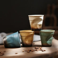 80ml Espresso Cup Retro Coarse Pottery Hand Pleated Cup Latte Cup in Antique Ceramic Teacup Kitchen Tools