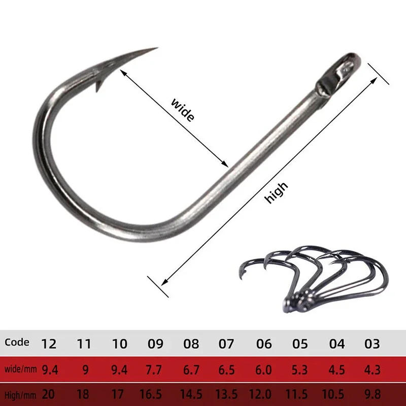 Description Picture 3 of itemFishing Hooks Carbon Steel Strong Sharp Silver Circle Fishhook 3#-12# Jig Barbed Pesca Portable Lure Bait Tackle 50-1600Pcs/Box