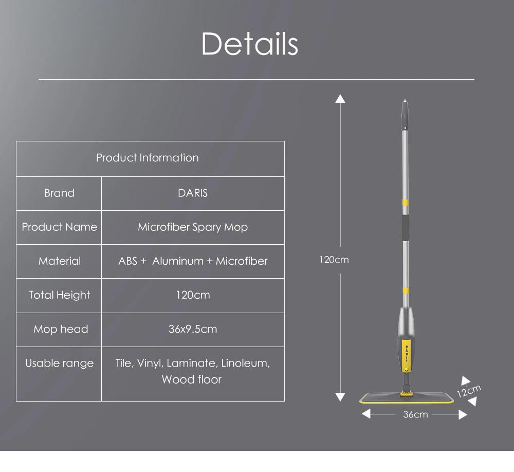 Description Picture 3 of itemSDARISB 360° Rotating Spray Microfiber Mop For Floor Cleaning Magic Multifunction Floor Cleaning Brooms Mop With Reusable Pads