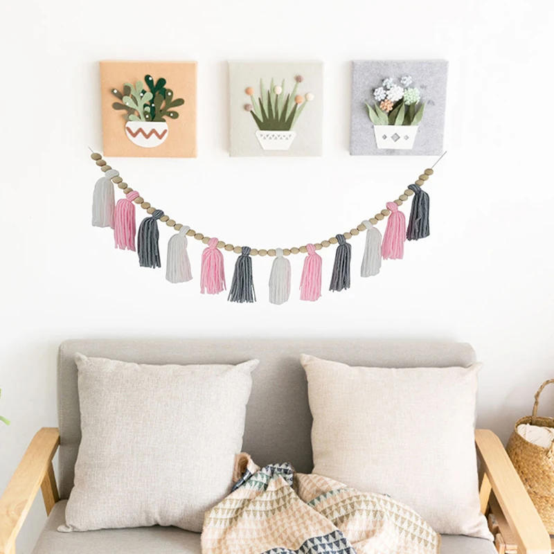 Description Picture 6 of itemRainbow Tassel Garland Bohemian Colorful Wood Beads Tapestry Macrame Wall Hanging Decorations Banner Bedroom Party Home Decor