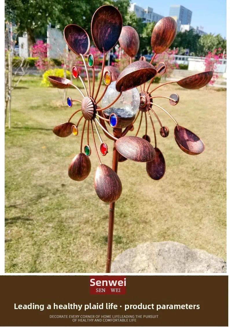 Description Picture 2 of itemGarden Solar Powered Wind Spinners Glass Iron Windmill Solar Powered Bronze Metal Art Craft Garden Yard Landscape Decoration